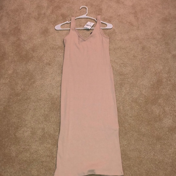 pink ribbed midi dress